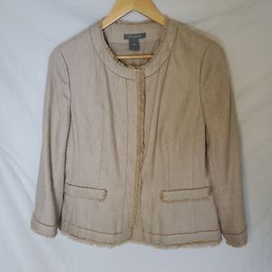 Ann Taylor Khaki Fringe Tweed Jacket